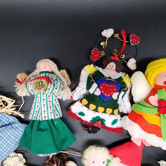 Handmade Angel Christmas Ornament Lot 12 Crochet Satin Ribbon Lace Yarn Felt VTG - Picture 3 of 8